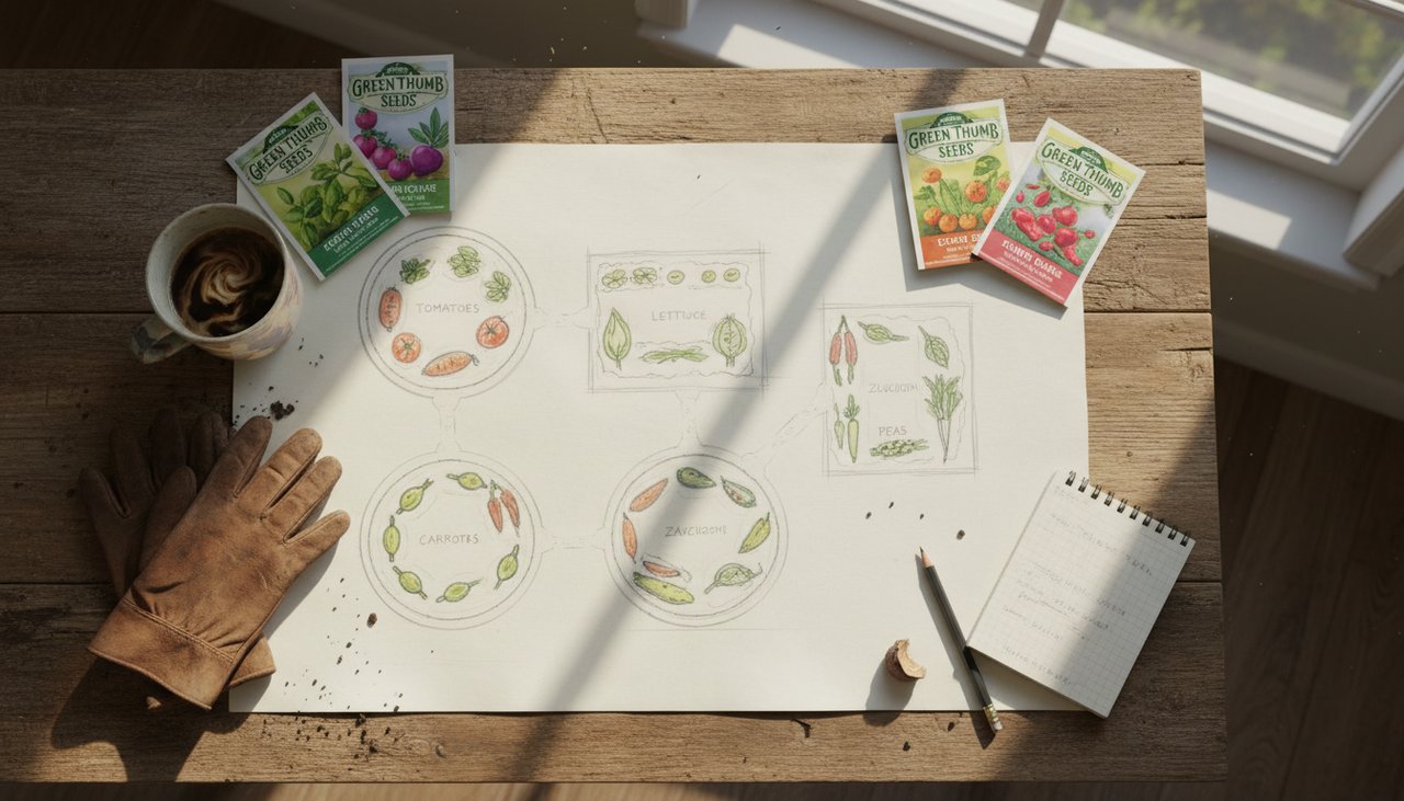 Semis alignés en rangées dans un potager bien organisé