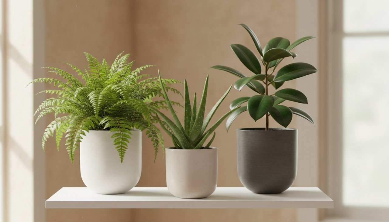 Collection de plantes d'intérieur purificatrices sur étagère