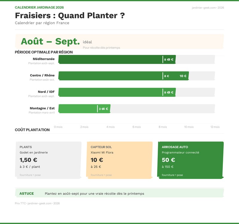 Infographie : Calendrier de plantation des fraisiers selon la variété et la région